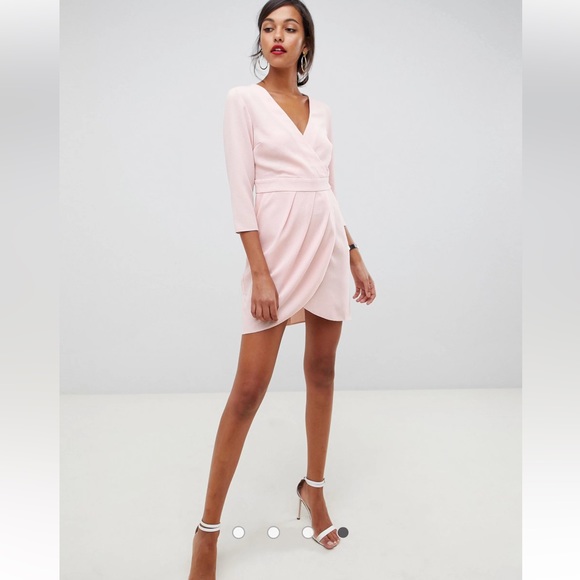 NWT ASOS DESIGN mini dress with wrap skirt in blush pink - Picture 2 of 5